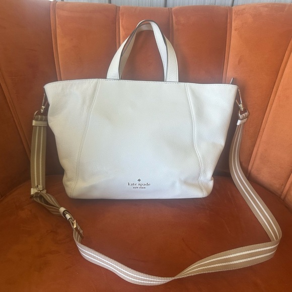 Kate Spade Rosie Satchel Pebbled Leather Removable Wide Strap Crossbody Cream - Picture 4 of 7